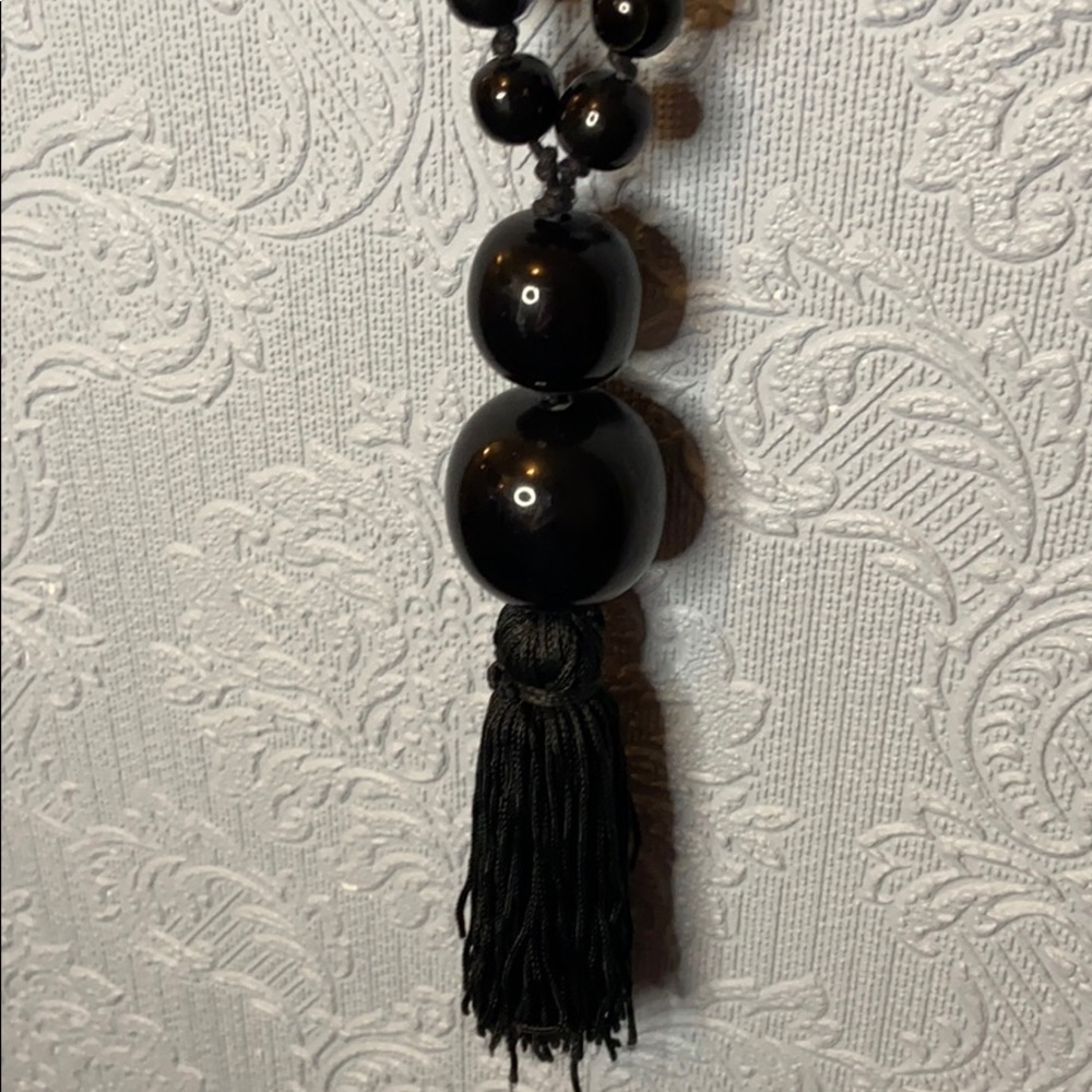 2/$20 Vintage Black wood bead and tassel necklace